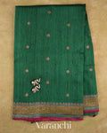 Bottle Green Pure Raw Silk Handloom Saree — Full Saree