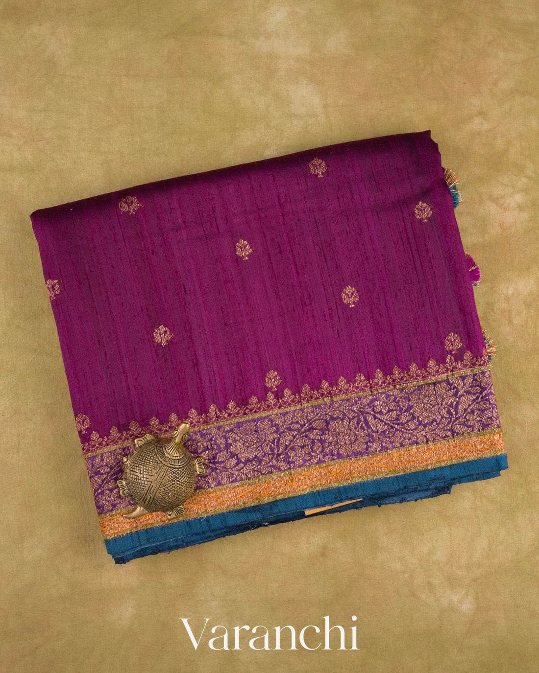 Burgundy Pure Raw Silk Handloom Saree — Folded