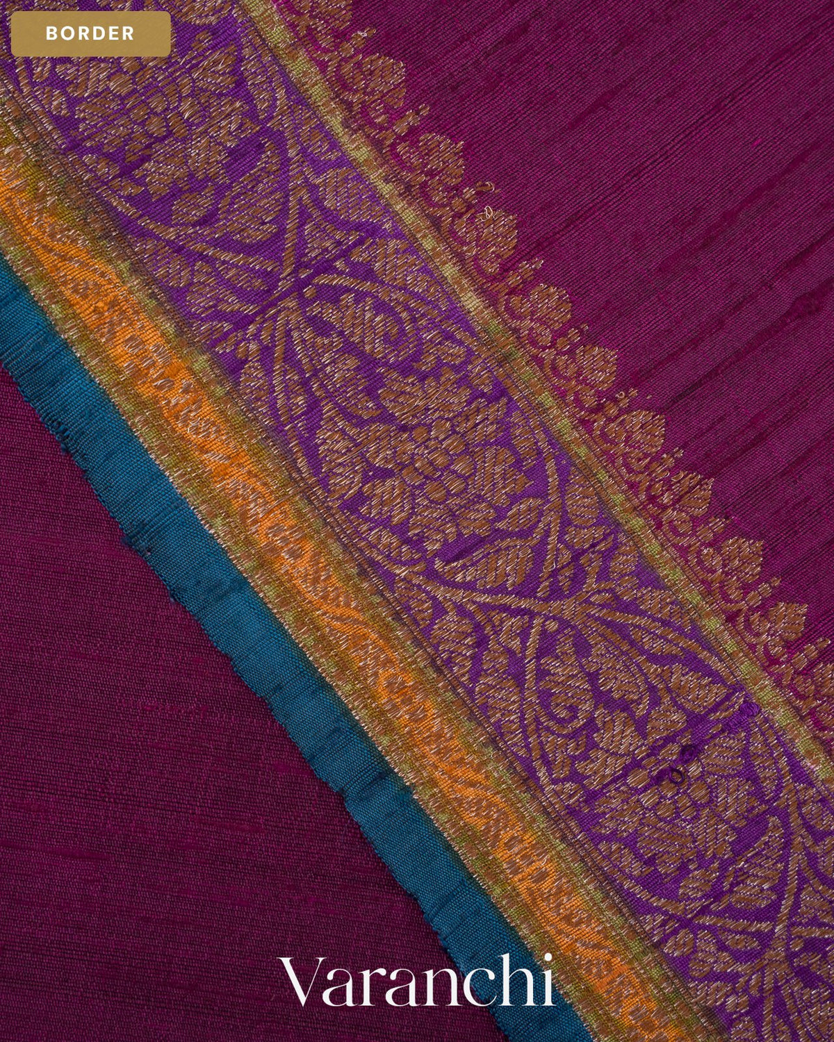 Burgundy Pure Raw Silk Handloom Saree — Border