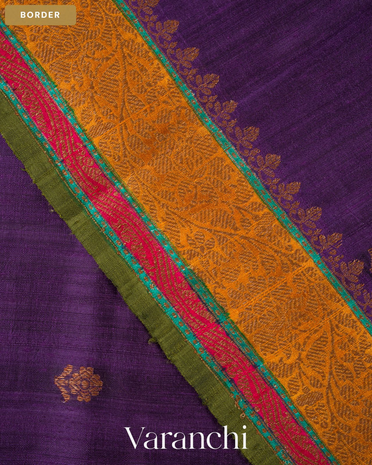 Deep Violet Pure Raw Silk Handloom Saree — Border