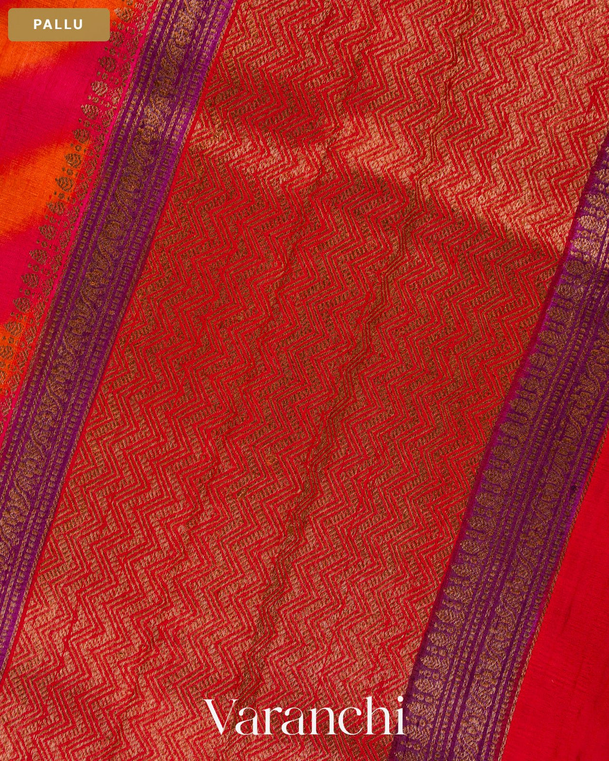 Orange Lehariya Shibori Pure Raw Silk Handloom Saree — Pallu