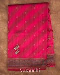 Magenta Lehariya Shibori Pure Raw Silk Handloom Saree — Full Saree