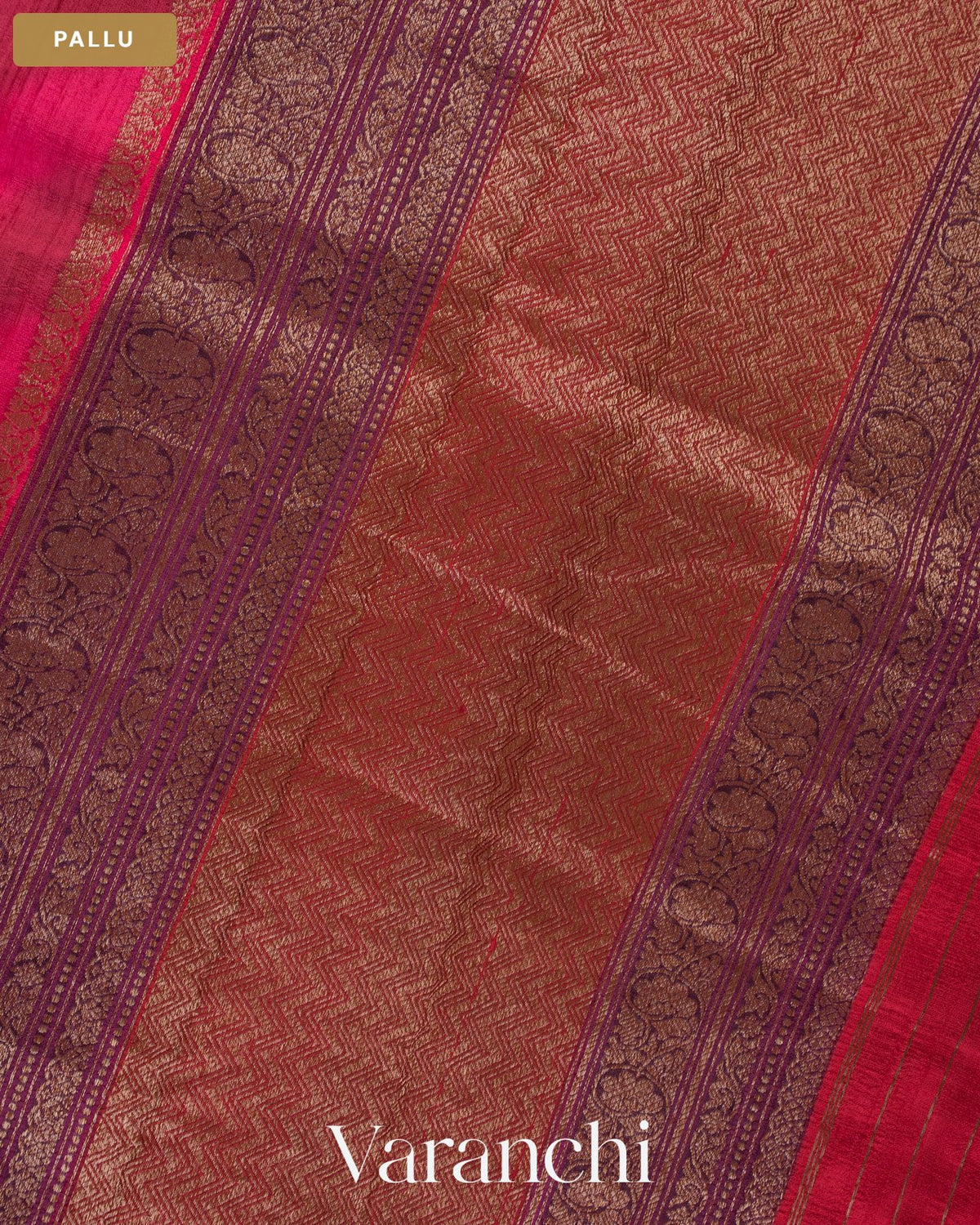 Magenta Lehariya Shibori Pure Raw Silk Handloom Saree — Pallu
