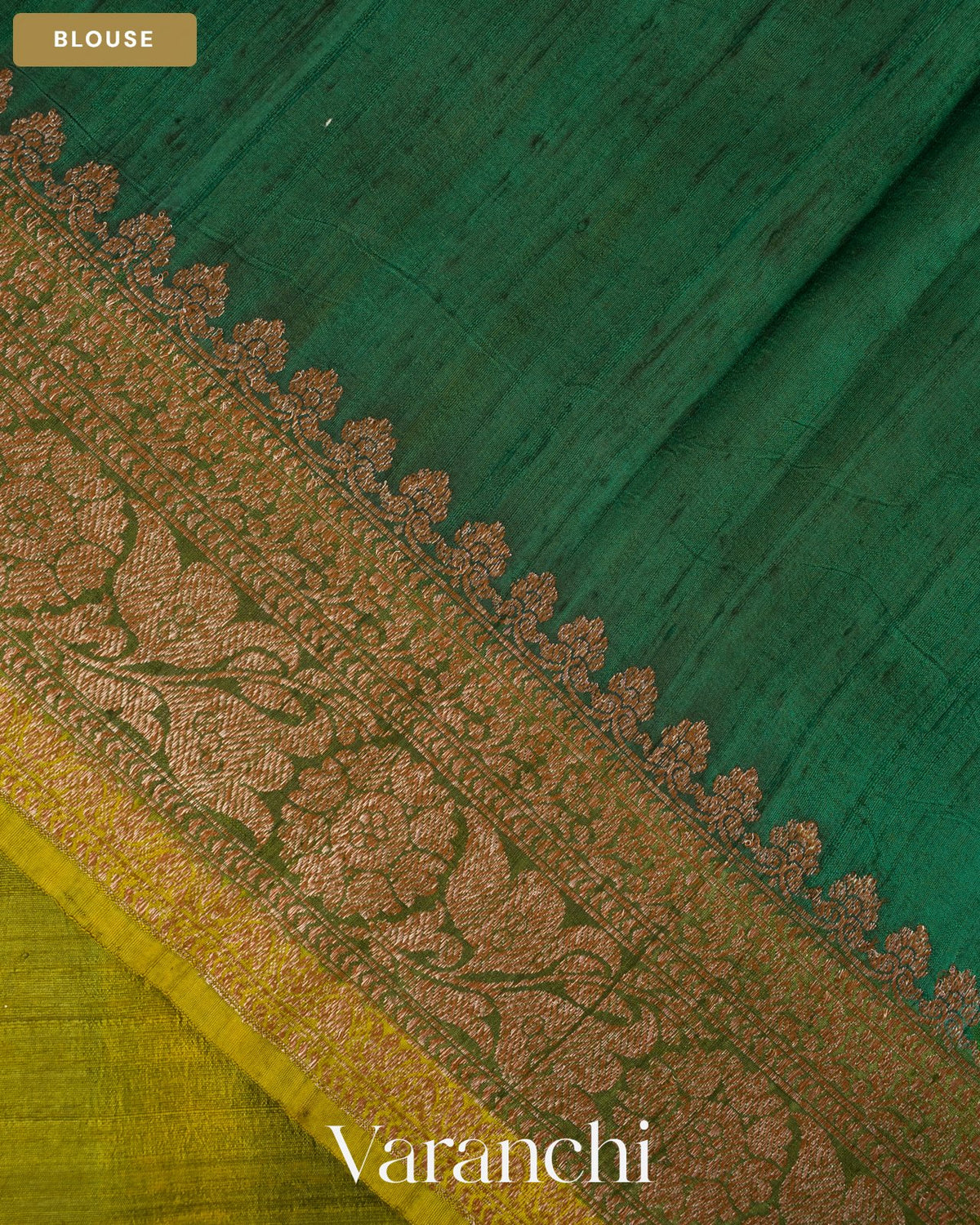 Olive Green Shibori Pure Raw Silk Handloom Saree — Blouse