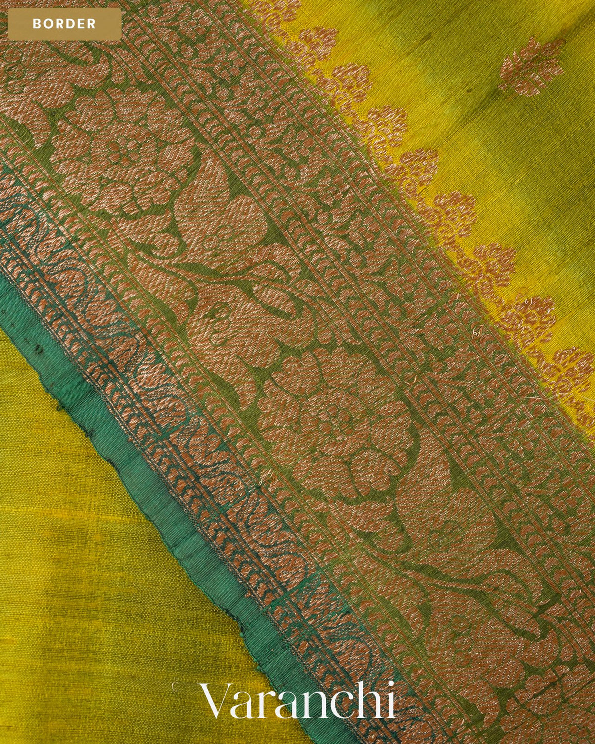Olive Green Shibori Pure Raw Silk Handloom Saree — Border