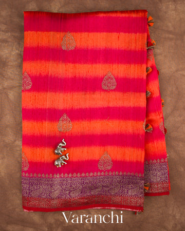 Orange Shibori Pure Raw Silk Handloom Saree — Full Saree