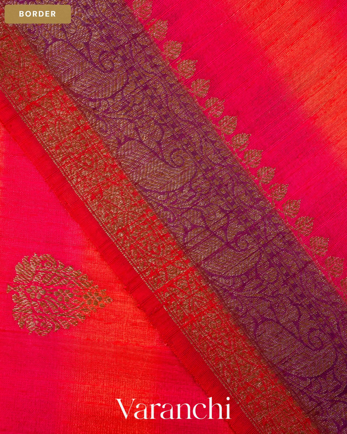 Orange Shibori Pure Raw Silk Handloom Saree — Border