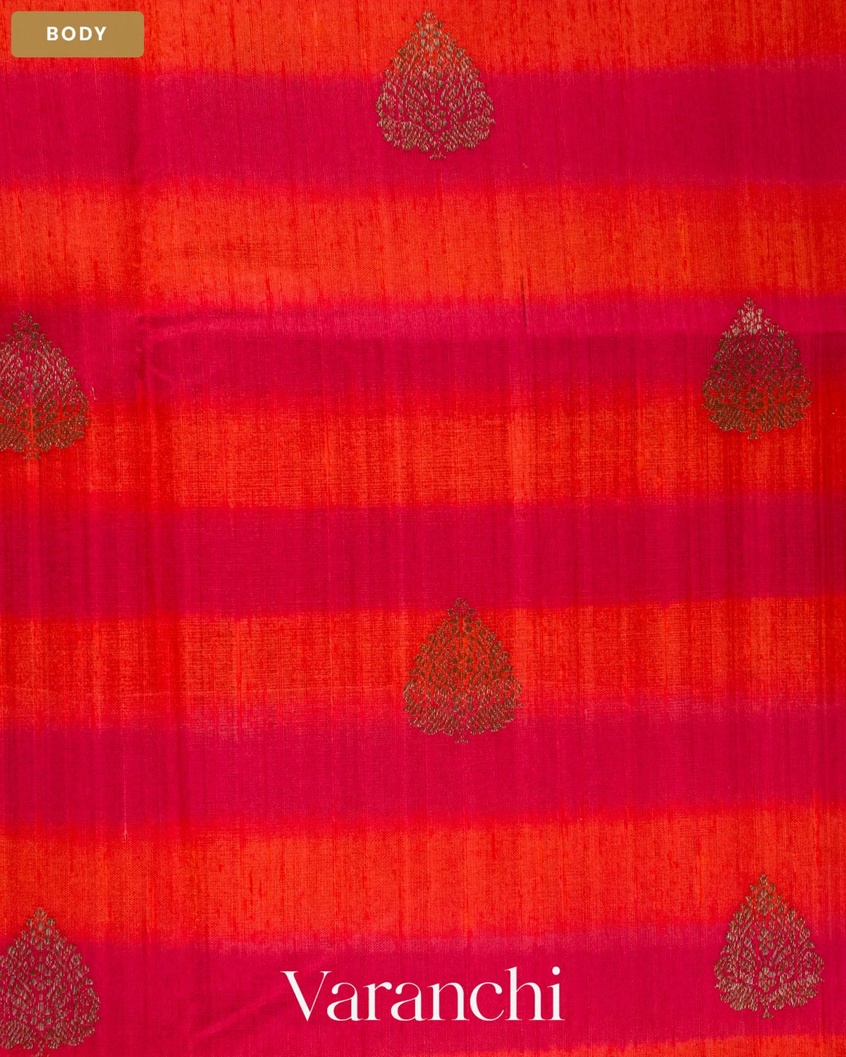 Orange Shibori Pure Raw Silk Handloom Saree — Body