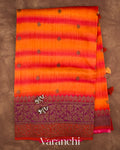 Orange Shibori Pure Raw Silk Handloom Saree — Full Saree