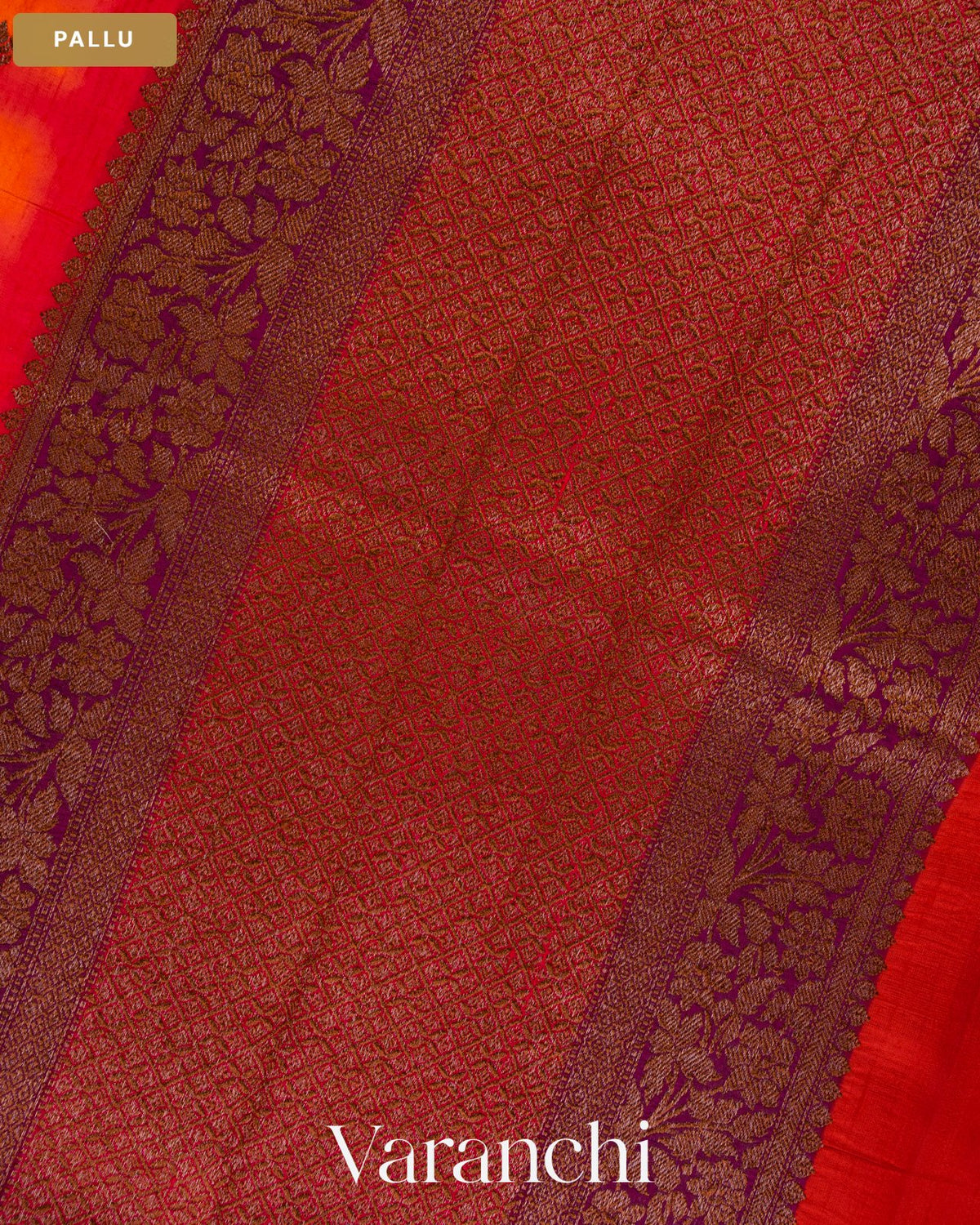 Orange Shibori Pure Raw Silk Handloom Saree — Pallu