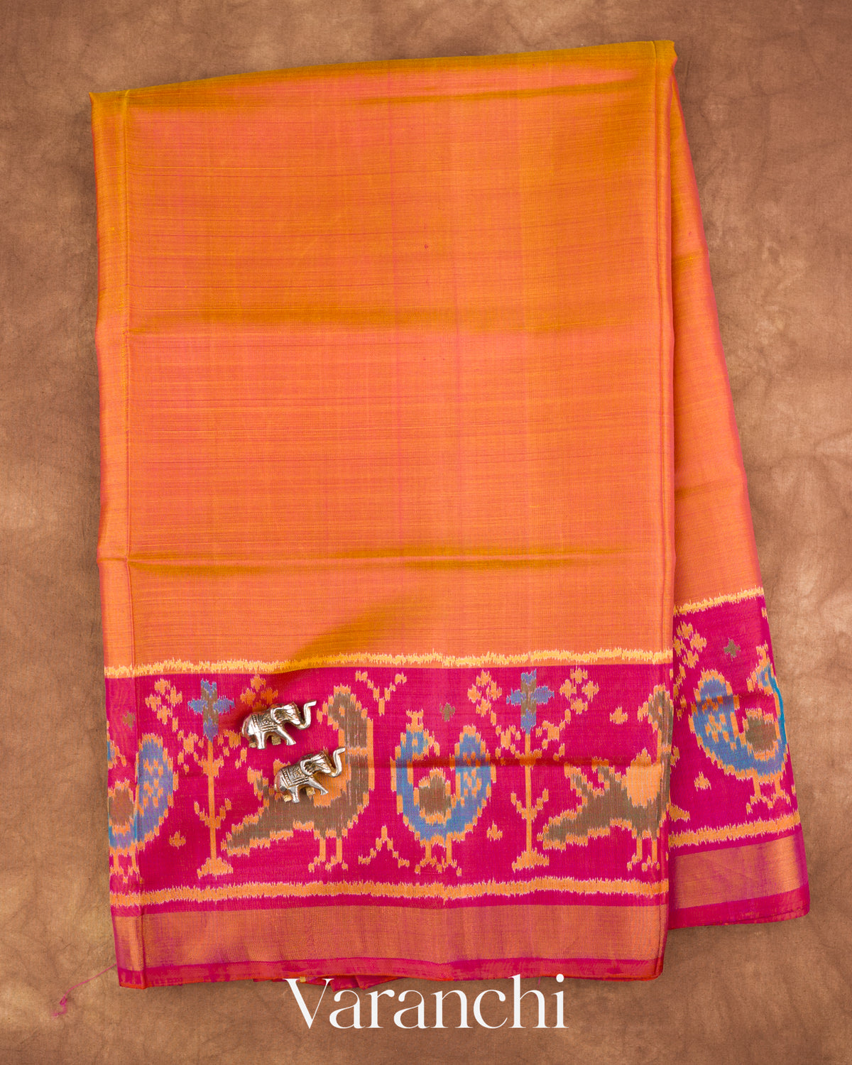 Marigold Orange Pure Rajkot Patola Silk Handloom Saree — Full Saree