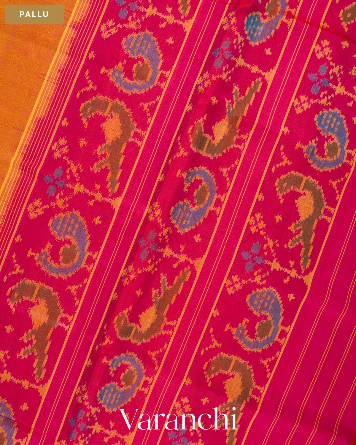 Marigold Orange Pure Rajkot Patola Silk Handloom Saree — Pallu