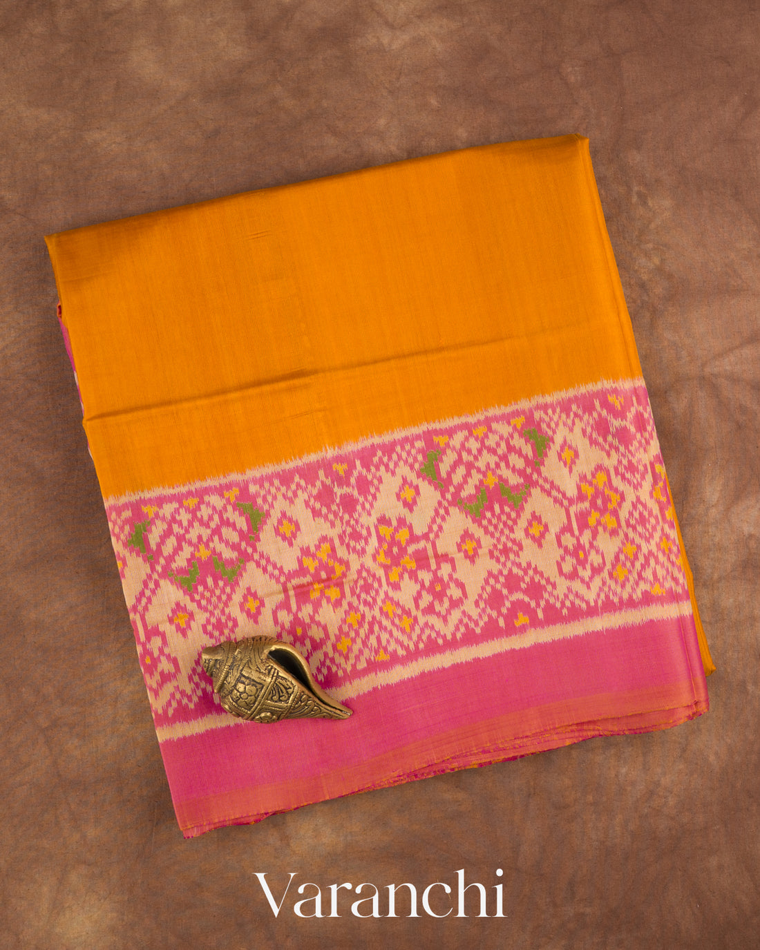 Marigold Orange Pure Rajkot Patola Silk Handloom Saree — Folded