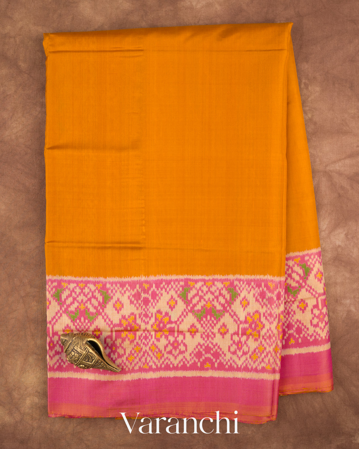 Marigold Orange Pure Rajkot Patola Silk Handloom Saree — Full Saree