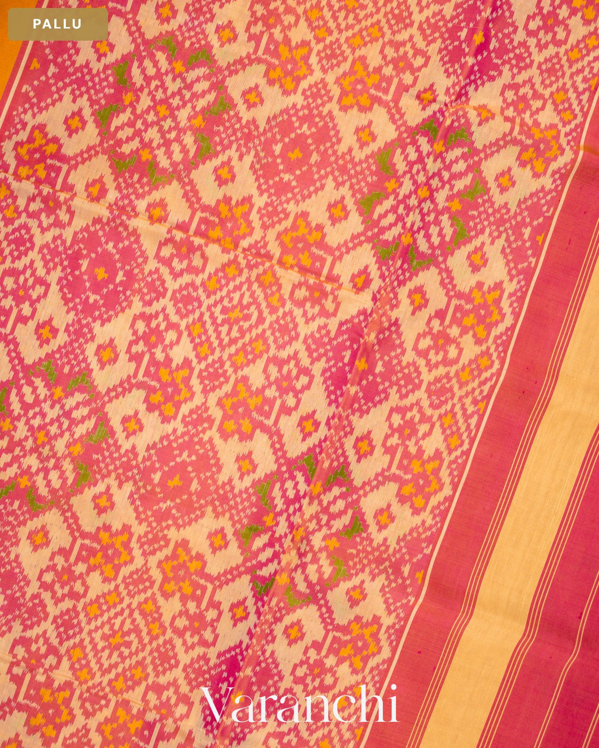 Marigold Orange Pure Rajkot Patola Silk Handloom Saree — Pallu
