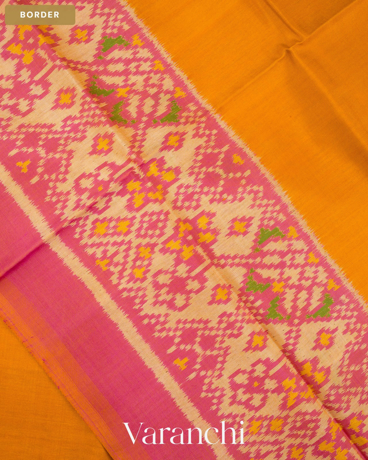Marigold Orange Pure Rajkot Patola Silk Handloom Saree — Border
