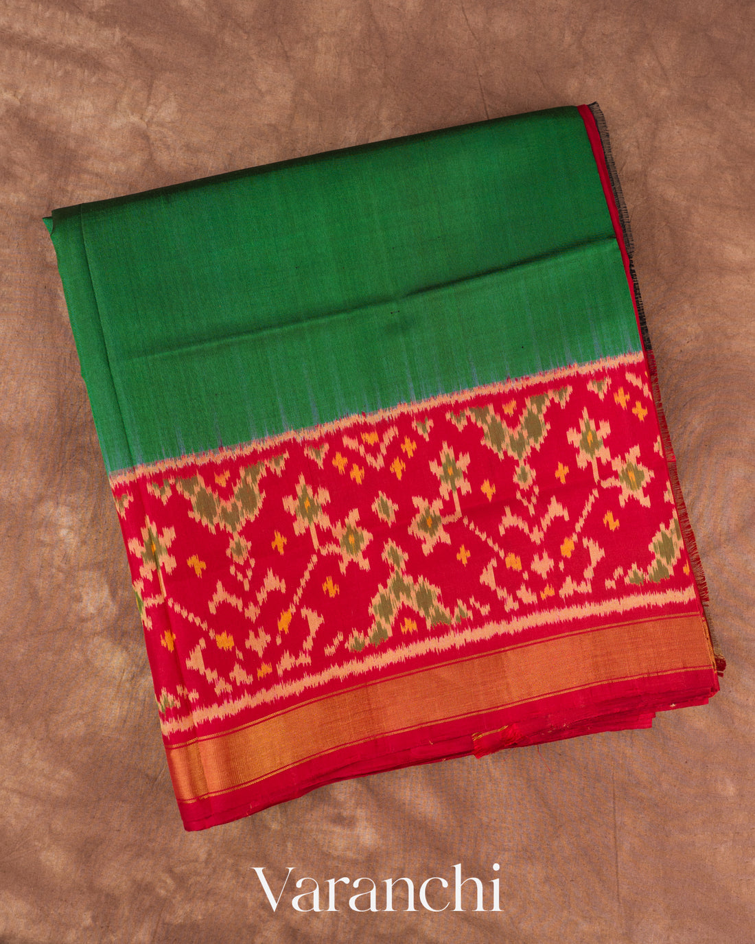 Bottle Green Pure Rajkot Patola Silk Handloom Saree — Folded
