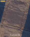 Navy Blue Checkered Pure Katan Silk Saree — Pallu