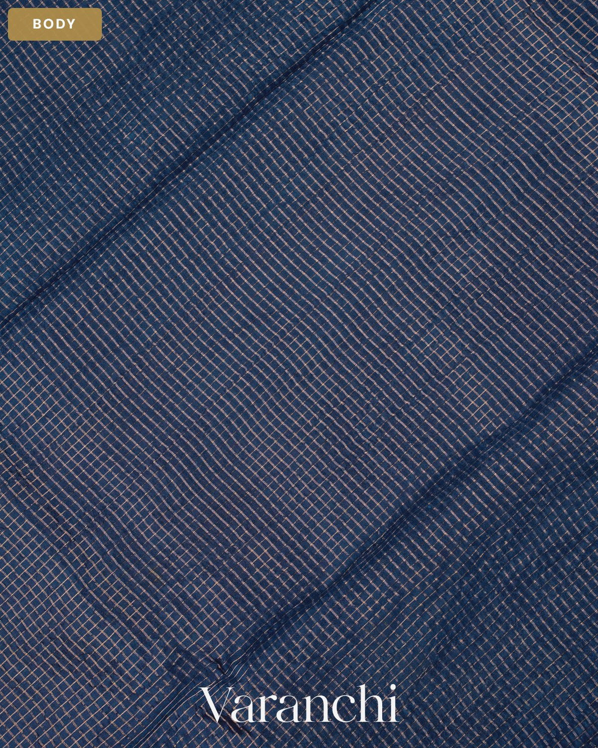 Navy Blue Checkered Pure Katan Silk Saree — Body
