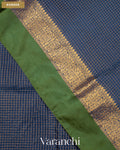 Navy Blue Checkered Pure Katan Silk Saree — Border