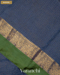 Navy Blue Checkered Pure Katan Silk Saree — Blouse