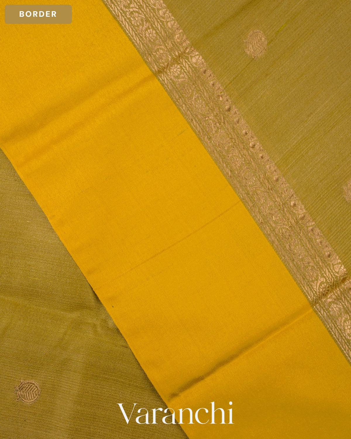 Olive Green Pure Tussar Silk Saree — Border
