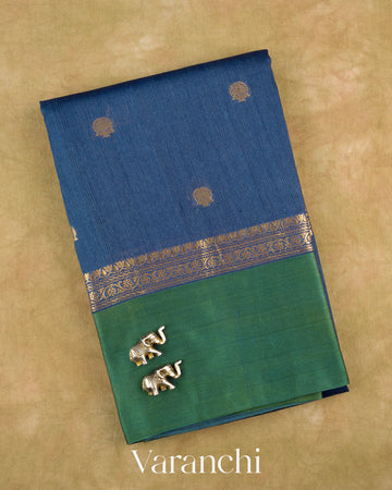 Navy Blue Pure Tussar Silk Saree — Folded