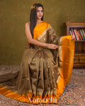 Brown Pure Tussar Silk Saree — Draped