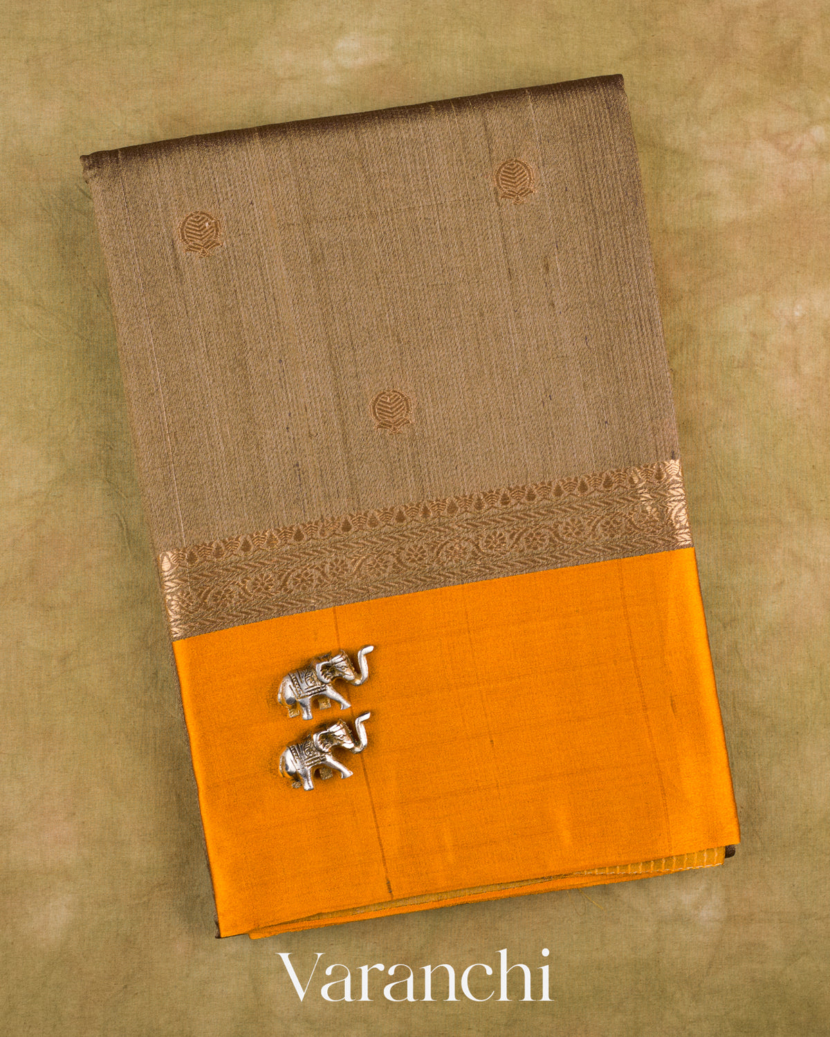 Brown Pure Tussar Silk Saree — Folded