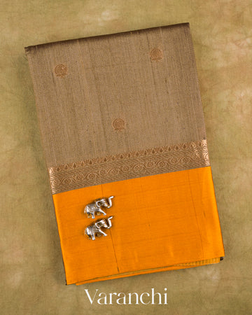 Brown Pure Tussar Silk Saree — Folded
