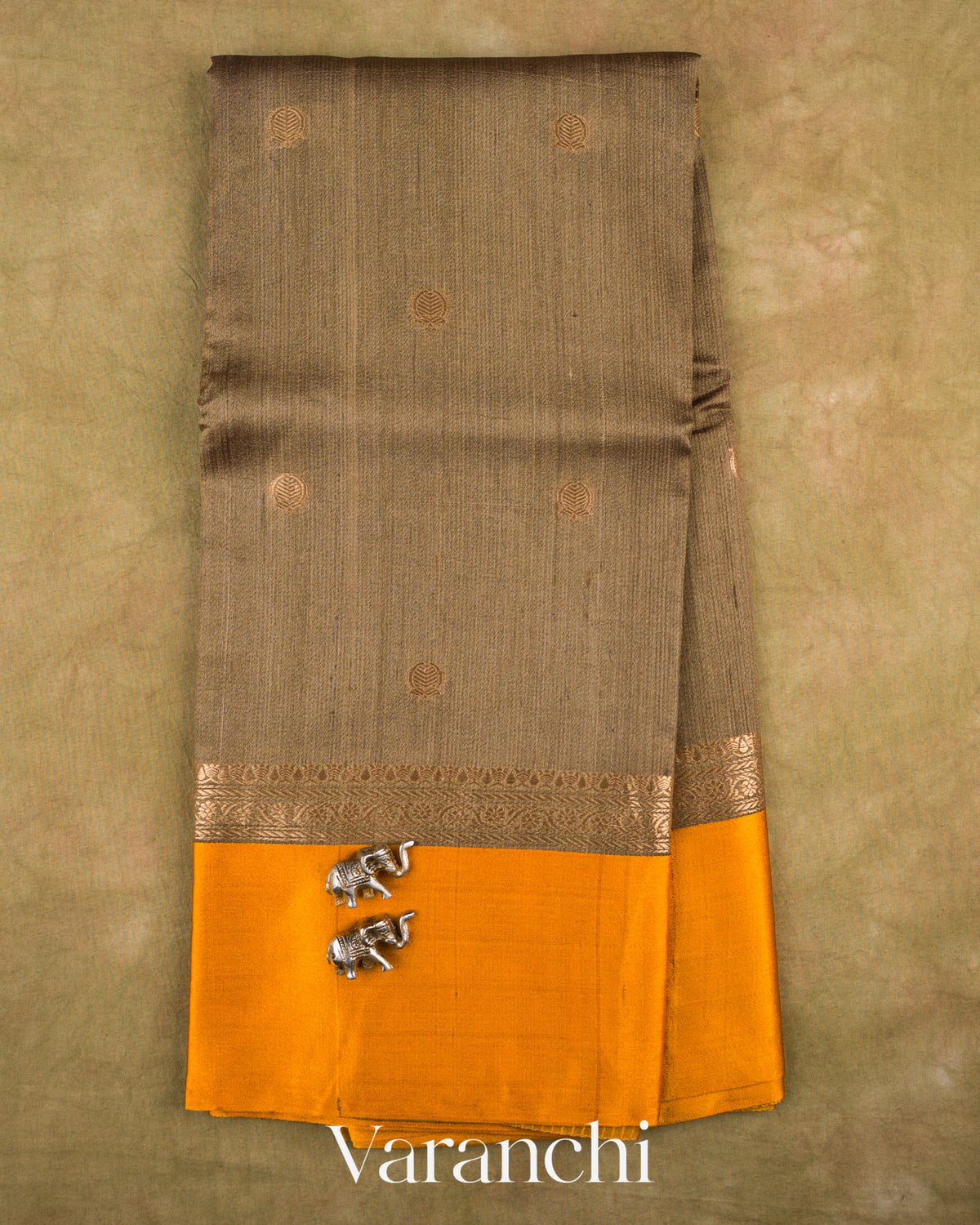 Brown Pure Tussar Silk Saree — Full Saree