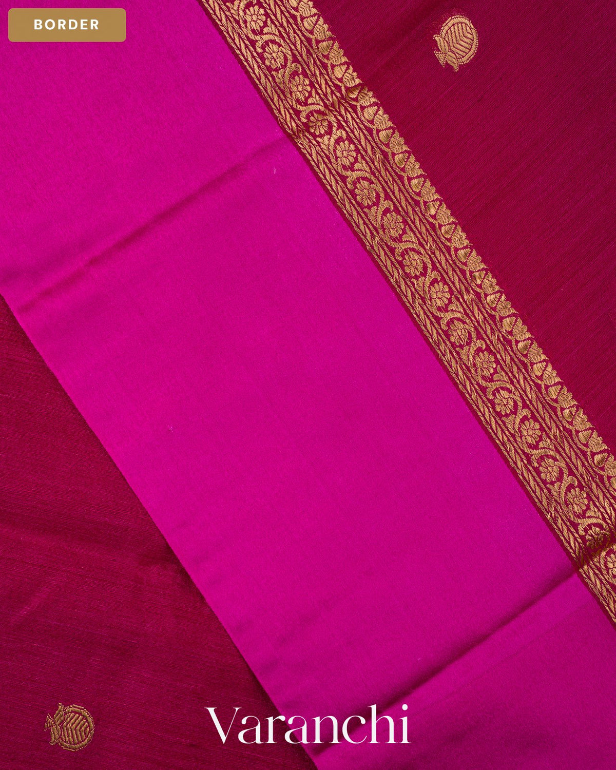 Deep Magenta Pure Tussar Silk Saree — Border