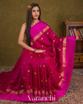 Deep Magenta Pure Tussar Silk Saree — Draped