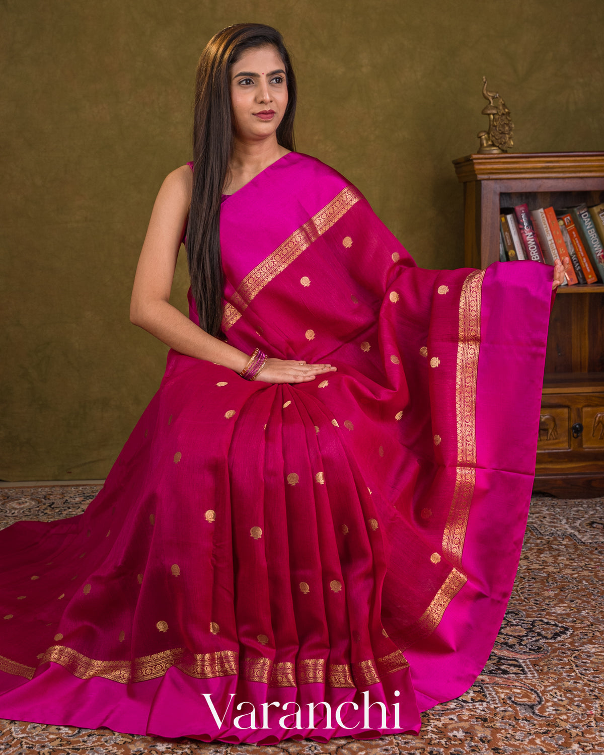 Deep Magenta Pure Tussar Silk Saree — Draped