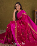 Deep Magenta Pure Tussar Silk Saree — Draped