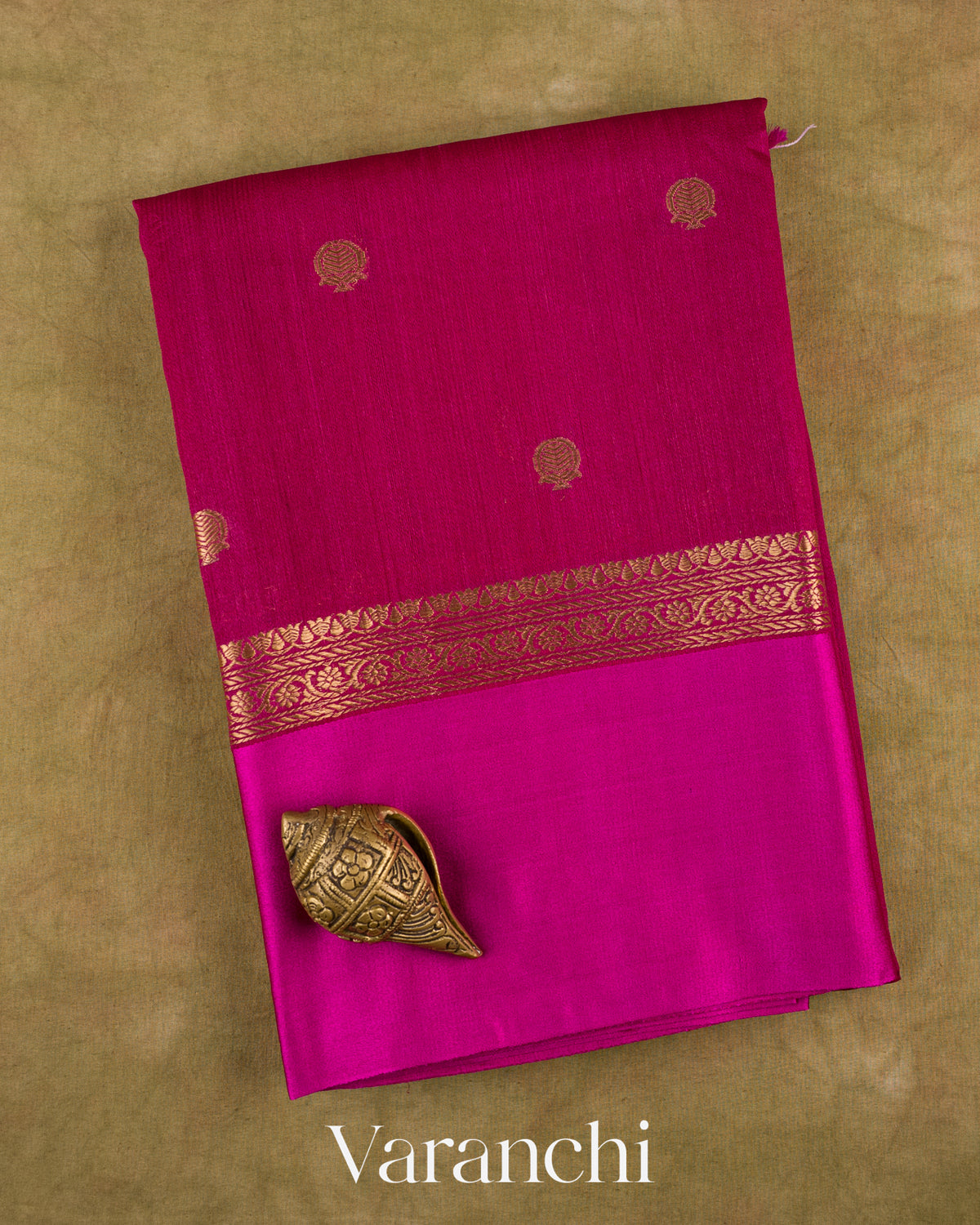 Deep Magenta Pure Tussar Silk Saree — Folded