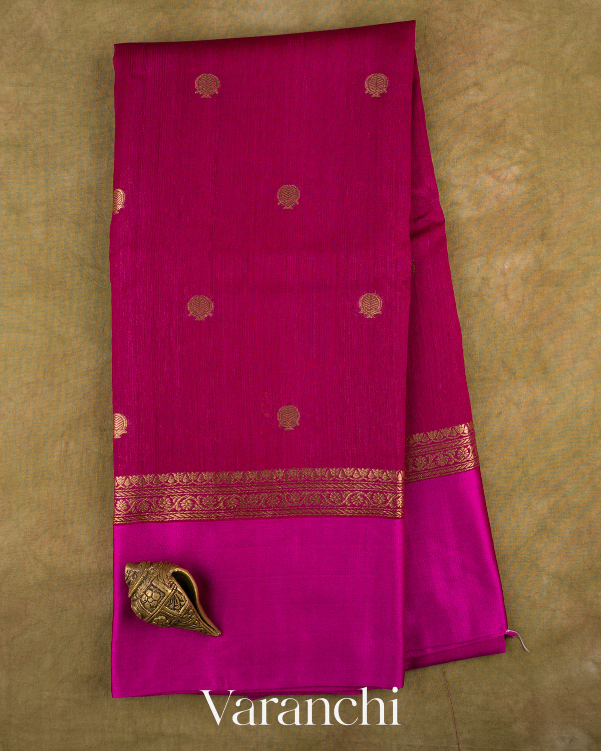 Deep Magenta Pure Tussar Silk Saree — Full Saree