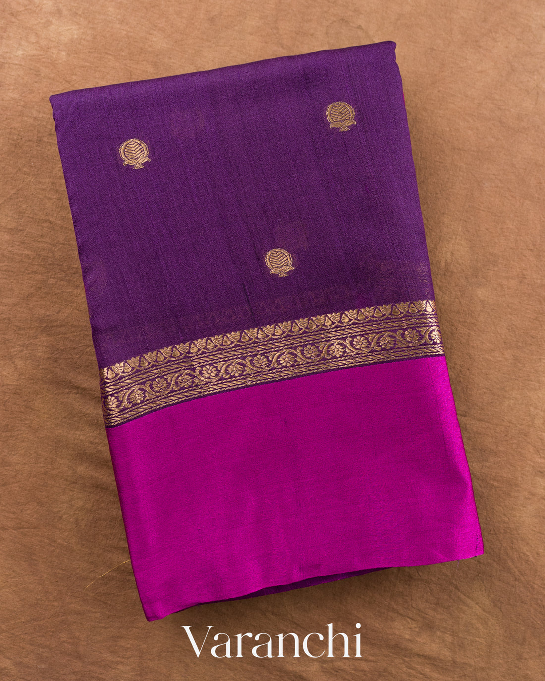 Deep Violet Pure Tussar Silk Saree — Folded