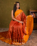 Rust Orange Pure Tussar Silk Saree — Draped