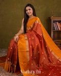 Rust Orange Pure Tussar Silk Saree — Draped