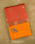 Rust Orange Pure Tussar Silk Saree — Folded