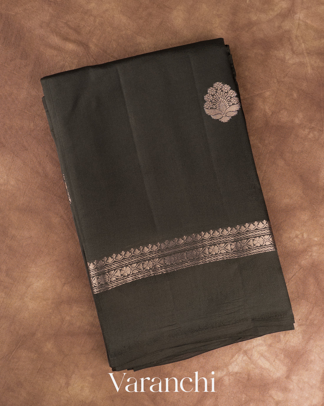 Black Pure Poona Silk Saree — Folded