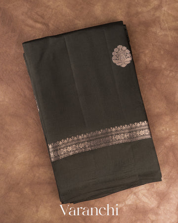Black Pure Poona Silk Saree — Folded