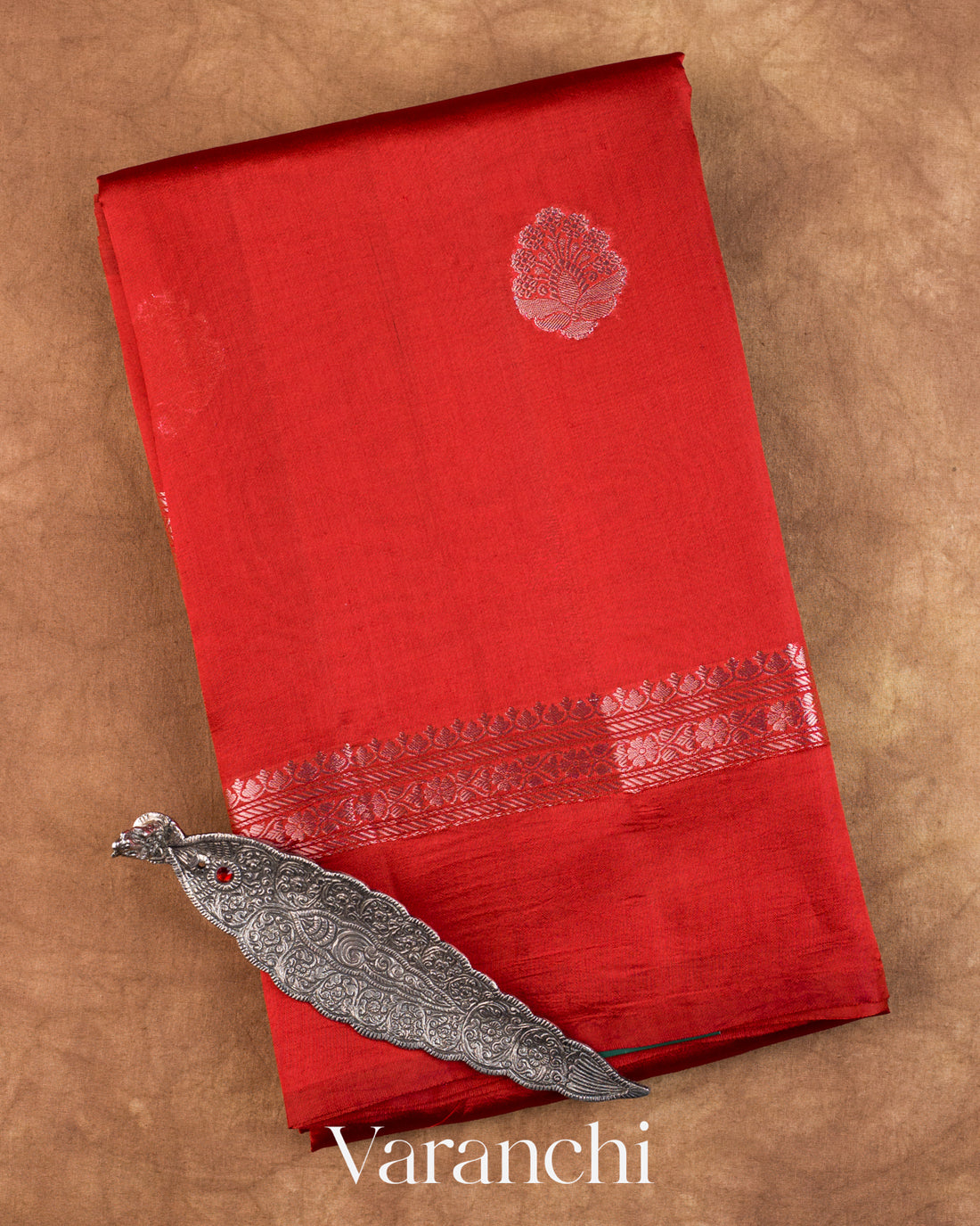 Maroon Pure Poona Silk Saree — Folded