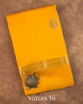 Bright Yellow Pure Poona Silk Saree — Folded