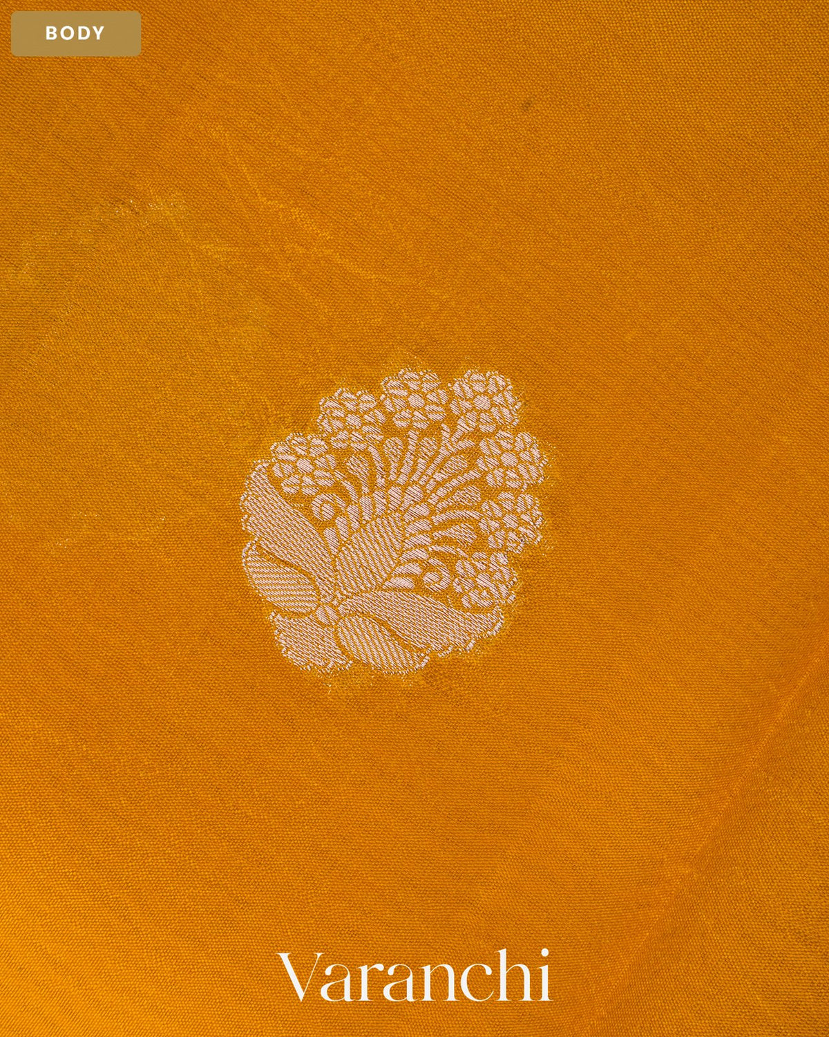 Bright Yellow Pure Poona Silk Saree — Body