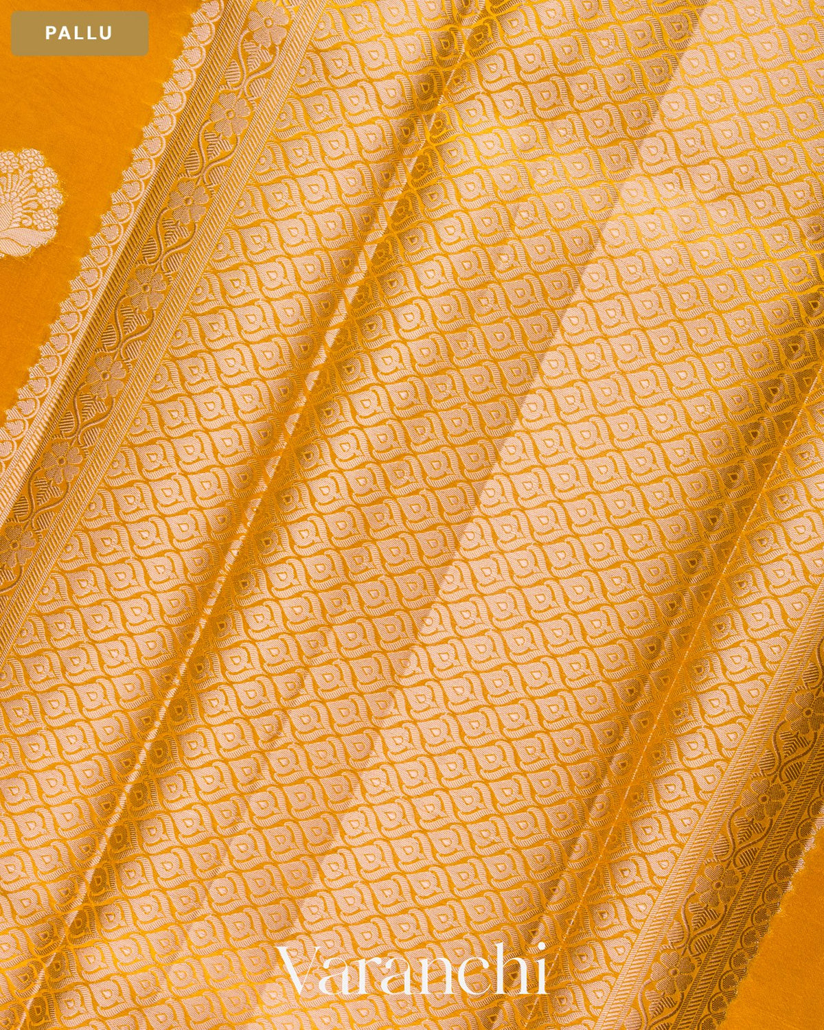 Bright Yellow Pure Poona Silk Saree — Pallu