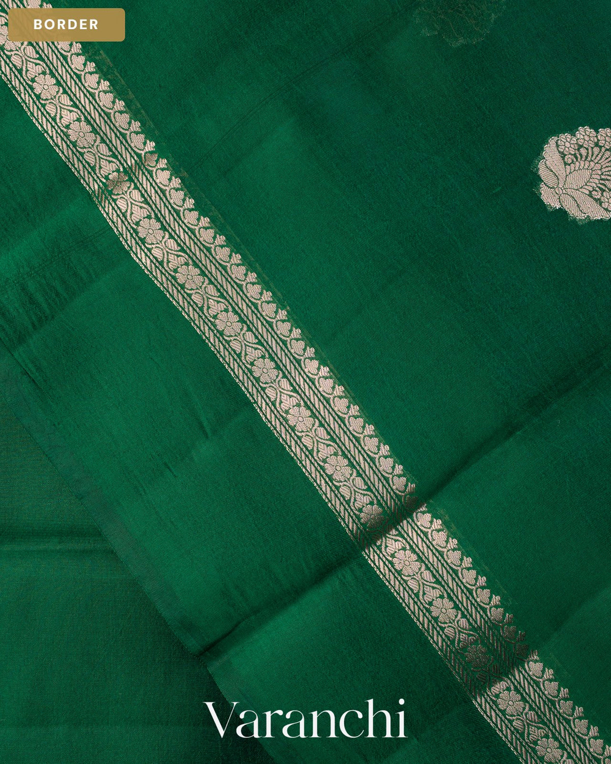 Bottle Green Pure Poona Silk Saree — Border