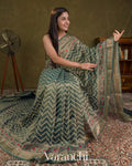 Teal Blue Patola Printed Pure Silk Cotton Tissue Saree — Draped