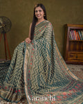 Teal Blue Patola Printed Pure Silk Cotton Tissue Saree — Draped